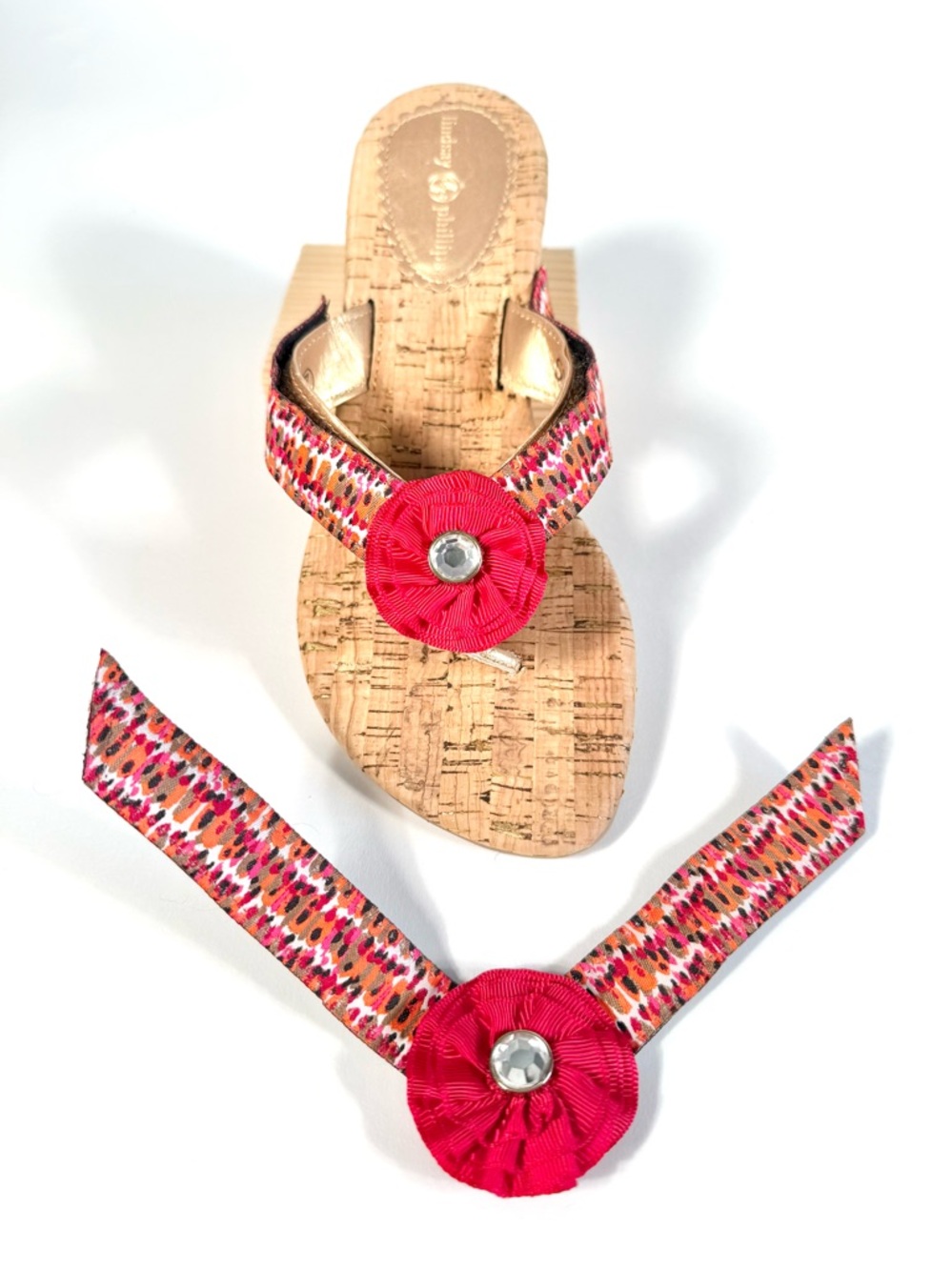 Lindsay Phillips SwitchFlops Red Rhinestone Flower Interchangeable Straps Sz M